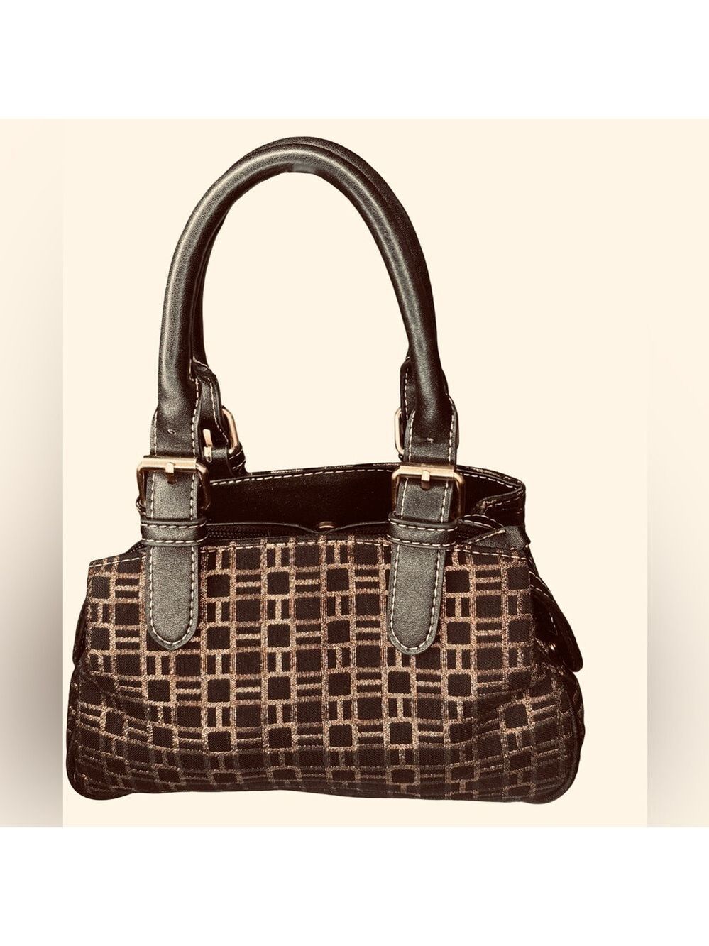 Nine West Black Gold Geometric Satchel Bag